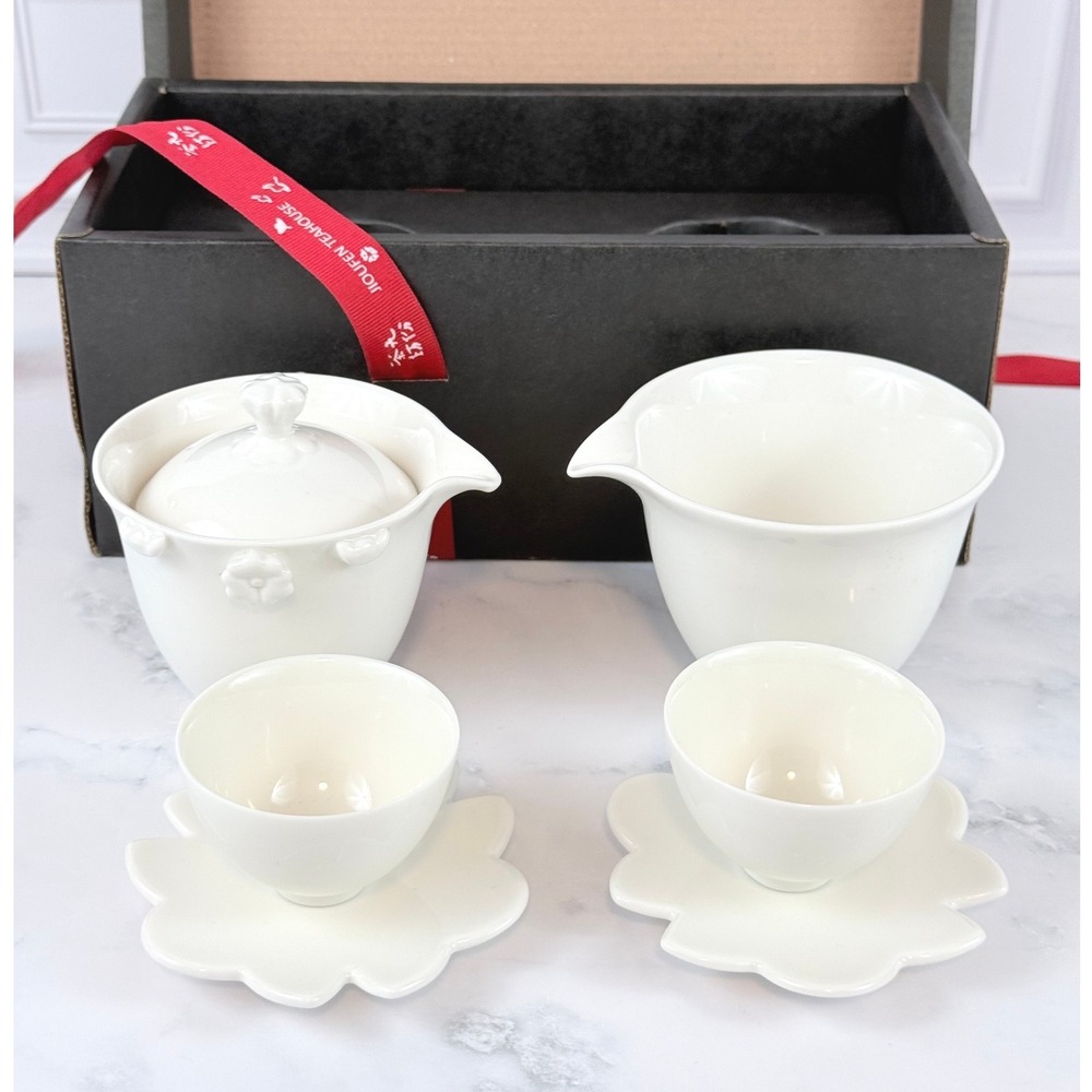 NEW Jioufen Teahouse Boxed Tea Set Taipei City White Ceramic Floral